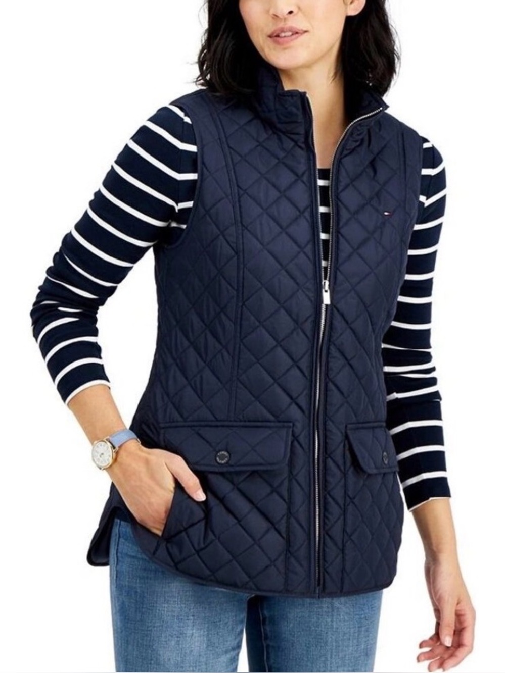 Tommy Hilfiger Navy Quilted Zip-Up Vest